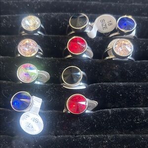 Elegant Multi-Color Stone Rings Set Stainless Steel